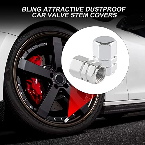Alpmosn Aluminum Tire Stem Valve Caps Wheel Valve Covers Car Dustproof Tire Cap Cover Accessories, Universal for SUV, Car, Bike and Motorcycle，Hexagon Shape (4PCS Silvery) - color: Silvery
