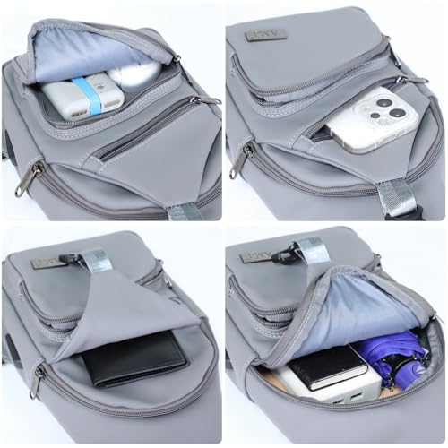 AMJ Crossbody Sling Bag Men Women, Casual Shoulder Backpack, Chest Daypack Satchel for Hiking Travel - color: Leather Grey, size: Large