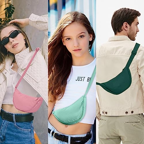 Nylon Crescent Crossbody Bag for Women Purses Trendy Men,Small Travel Sling Bag Hobo - color: Pink, size: Small