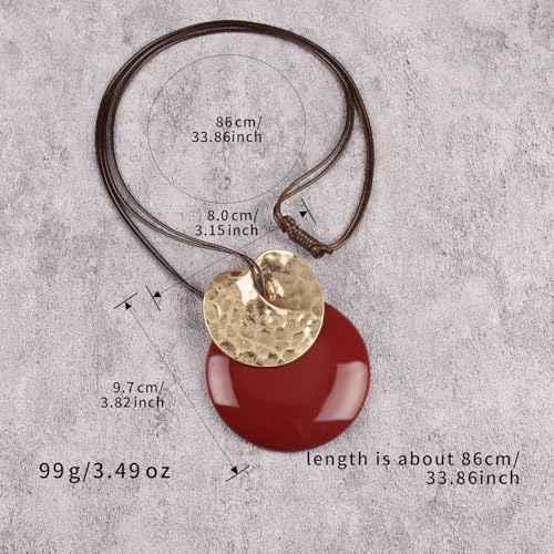 Leather Necklace for Women Large Pendant Hippie Choker Necklace Vintage Sweater Necklace Chunky Boho Necklaces for Women - style: Chunky Circle Necklace