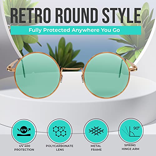 Retro Round Sunglasses Small Colored Lens Hippie Glasses - style: Green