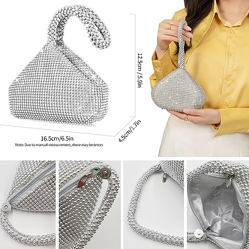 EIELO Rhinestone Jewelry Set for Women Wedding Bridal Triangle Clutch Bag Silvery Clutch Purse Glitter Choker Necklace Tennis Stretch Bracelets Ring Dangle Fringe Earrings Set - style: Triangle Clutch Bag