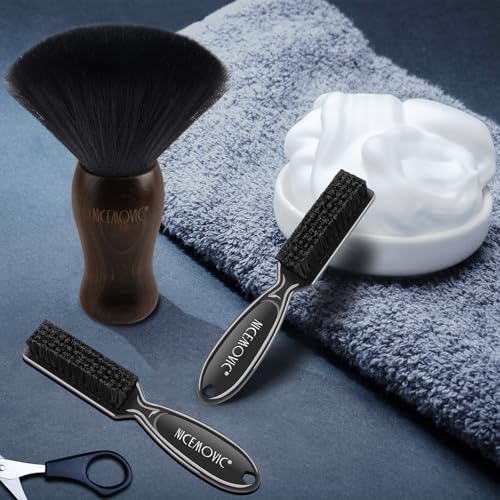 NICEMOVIC 3 IN 1 Barber Neck Duster Brush Set, Professional Barber Accessories Cleaning Supplies, Duster Nylon Brush Hair Cutting Styling Brush Tool (Brown&Black) - color: Brown&Black