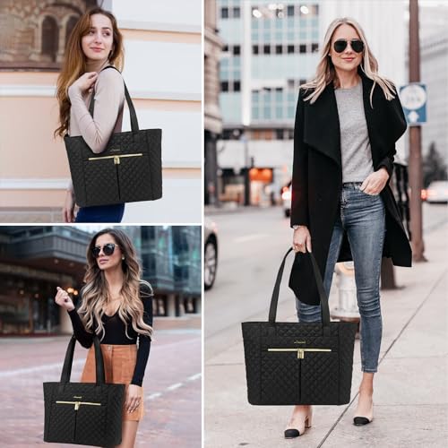 LOVEVOOK Laptop Bag for Women 15.6 inch,Diamond Quilted Work Tote Bags Womens Laptop Tote Computer Shoulder Bags,Stylish Travel Tote Bags Laptop Purse Case Briefcase Handbag with Clutch Bag,Black - color: 1-black(quilted), size: 15.6 Inch