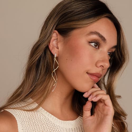 Robaice Gold Long Prom Earrings for Women, 14K Gold Plated Pearl Dangle Drop and Chain Tassel Threader Earrings Dangling，Rhinestone Zirconia Hypoallergenic Bride Party Prom Gold jewelry，Women Gifts - style: C-dangle twist drop