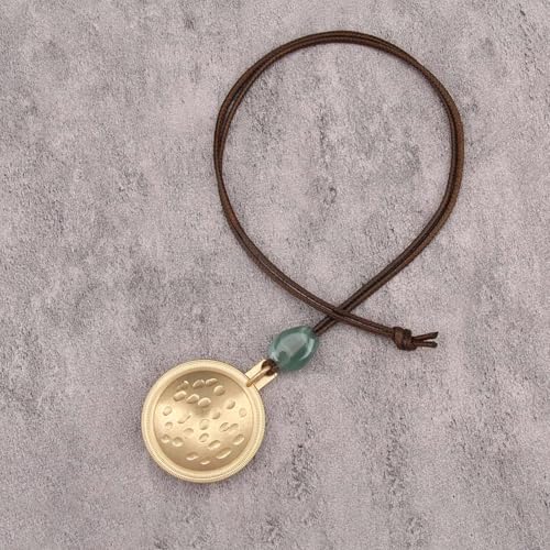 GelConnie Leather Necklace for Women Round Wooden Pendant Long Leather Choker Vintage Sweater Necklace Gold Chunky Boho Necklaces for Women - style: Boho Necklace Women Long