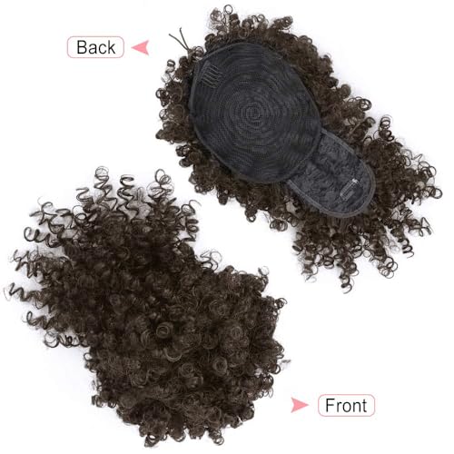 Drawstring Ponytail with Bangs Afro Puff Extensions for Women Short Curly Clip in Wrap Updo Hairpiece(2B) - color: 4#