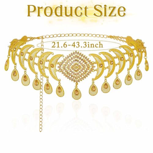 ELABEST Gold Waist Chain Rhinestone Belly Dance Chain Crystal Tassel Dance Jewelry for Women - style: Gold-A