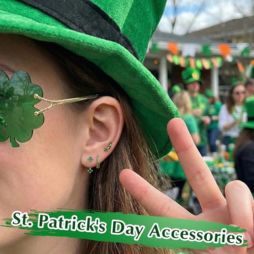 3 Pairs Dainty Small 4th of July Earrings for Women Trendy, Birthstone Stud Huggie Hoop Jacket Stack for Cartilage Helix, Gold Plated Hypoallergenic Cute Women Fashion Accessories Western Jewelry Gifts - color: 05Green Created Emerald-May (Gold)