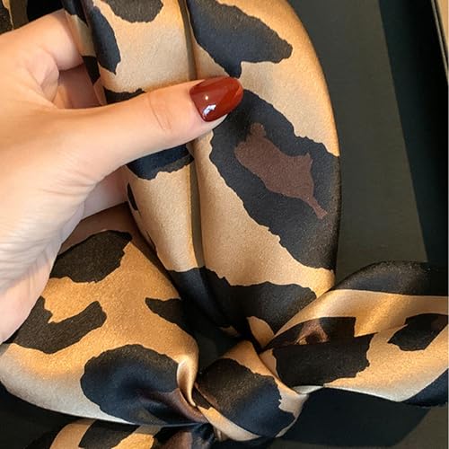 Aufeel Women's 100% Pure Mulberry Silk Small Square Scarf - Neckerchief Women - Silk Headscarf - 21" x 21" - color: Brown Leopard