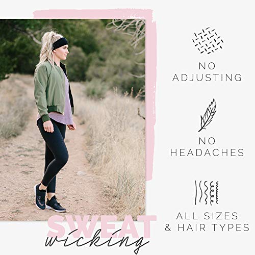 Maven Thread Wide Workout Headbands for Women – Non-Slip Sweatbands for Gym, Running & Yoga - color: Black