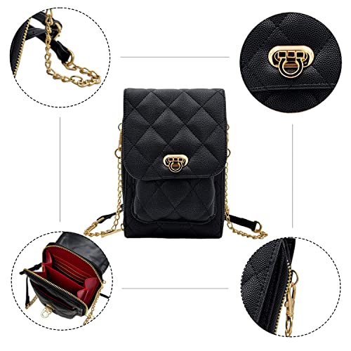 Phone Crossbody Bags for Women Small Vegan Leather Mini Shoulder Wallet Card Quilted Purse - color: D - Black