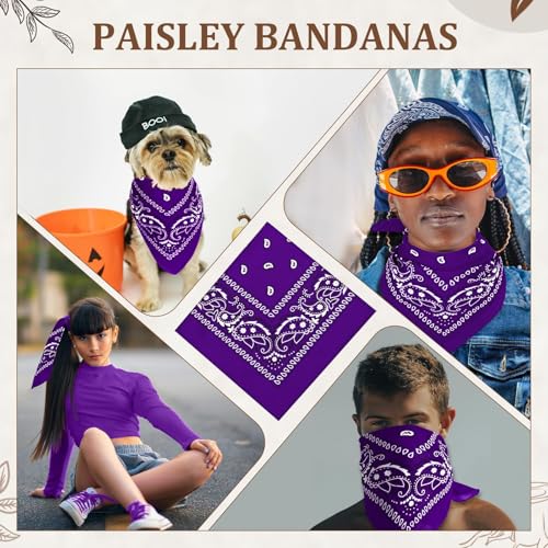 12 Pack Bandanas Unisex Paisley Cowboy Bandanas Bulk Multi Purpose Headband Scarf for Men Women Costume - color: Purple, style: Classic