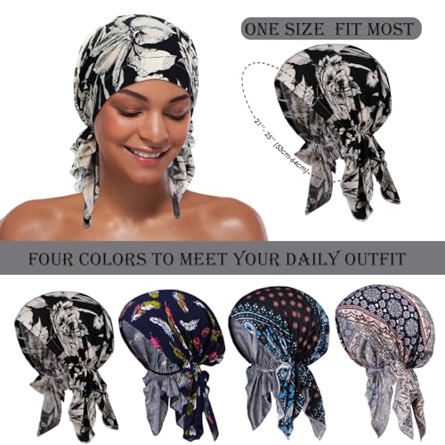4 Pieces Chemo Headwear for Women, Pre-Tied Head Scarf Cancer Headwear for Hair Loss - color: Multicolor-1