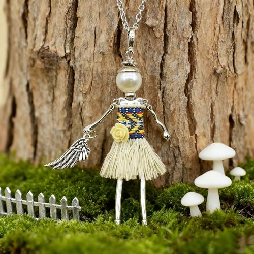 Crystal Paris Doll Necklace for Women, Handmade Cute Dress Long Chain Pendant Necklace Prom Costume Jewelry - style: 24
