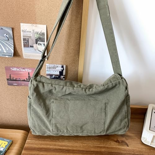 Messenger Bag for Women Men Satchel Bag Canvas Crossbody Shoulder Bag Casual Sling Bag - color: Green