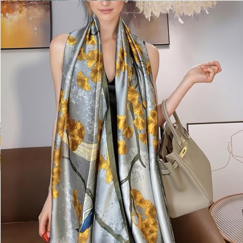 vimate 100% Large Silk Feeling Scarf-Women's Fashion Long Mulberry Silk Satin Neck Scarf Sunscreen Shawl Wrap Headscarf - color: Style 14