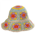 Women Straw Sun Hat Floral Woven Crochet Bucket Hat Y2k Aesthetic Accessories Beach Hat Hand Woven Boho Foldable Cap - color: Purple