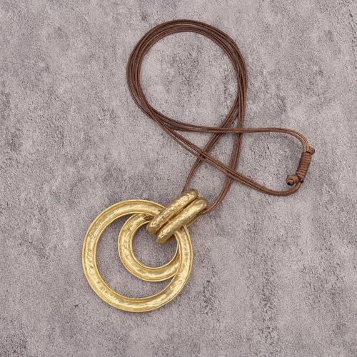 Bohemian Necklaces for Women Long Leather Necklace with Large Pendant Chunky Boho Hippie Jewelry Pendant Chocker Necklace - style: Boho Gold Necklace