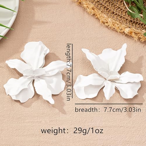 Large Flower Earrings For Women Fashionable Exaggerated Colorful Flower Earrings Vintage Elegant Statement Jewelry Accessories - style: white