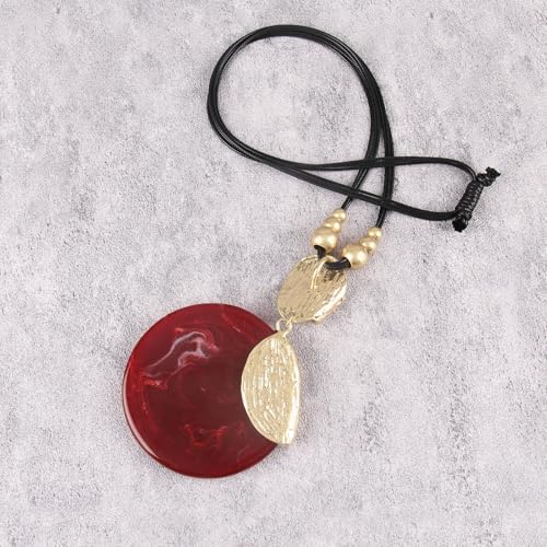 Leather Necklace for Women Large Pendant Hippie Choker Necklace Vintage Sweater Necklace Chunky Boho Necklaces for Women - style: Bohemian Leather Necklace