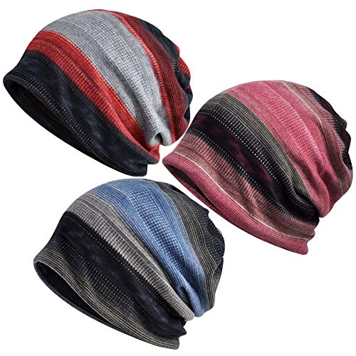 Women's Baggy Slouchy Beanie Chemo Hat Cap Scarf - color: 3 Pack-multicolor a