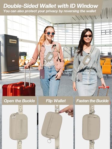 Tiostep Clip and Go Strap for Phone with Wallet Crossbody Phone Lanyard Adjustable and Detachable RFID Wristlet Wallet with ID Window and Zipper, Khaki - color: Khaki, size: Medium