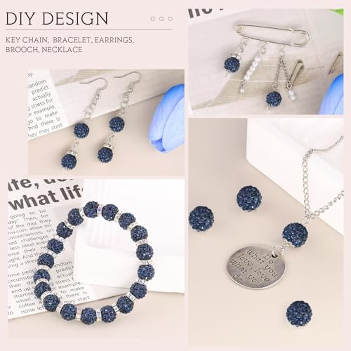 100pcs 10mm Rhinestone Beads for Jewelry Making, Blue Black Shiny Round Shamballa Disco Ball Beads Bulk, Sparkle Crystal Clay Christmas for Bracelet Baseball Necklace Earring Crafting and DIY - color: Blue Black, size: 10mm/100pcs