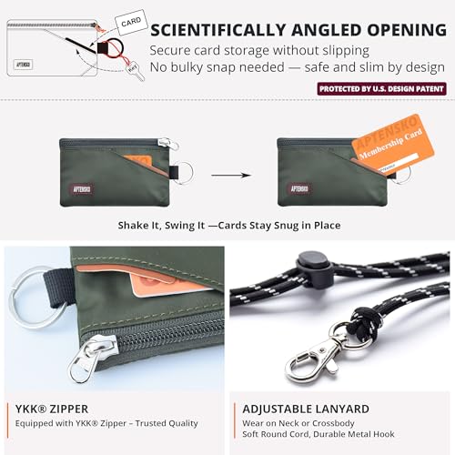 RFID Blocking Travel Wallet with Adjustable Lanyard, Small Nylon Zipper Pouch and Badge Holder for ID, Credit Cards, Cash, Keys, Commuters (AmyGreen) - color: Amy Green