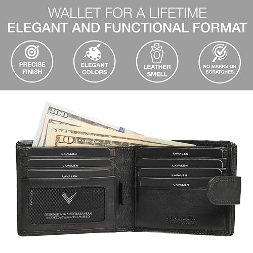 Soft Leather Wallet for Men - Mens Wallet Bifold with Zipper Coin Pocket - Holds Bills, Credit Cards, Coins - Carteras para Hombres Piel - Billeteras de Hombres Cuero Original - RFID Blocking - color: Black