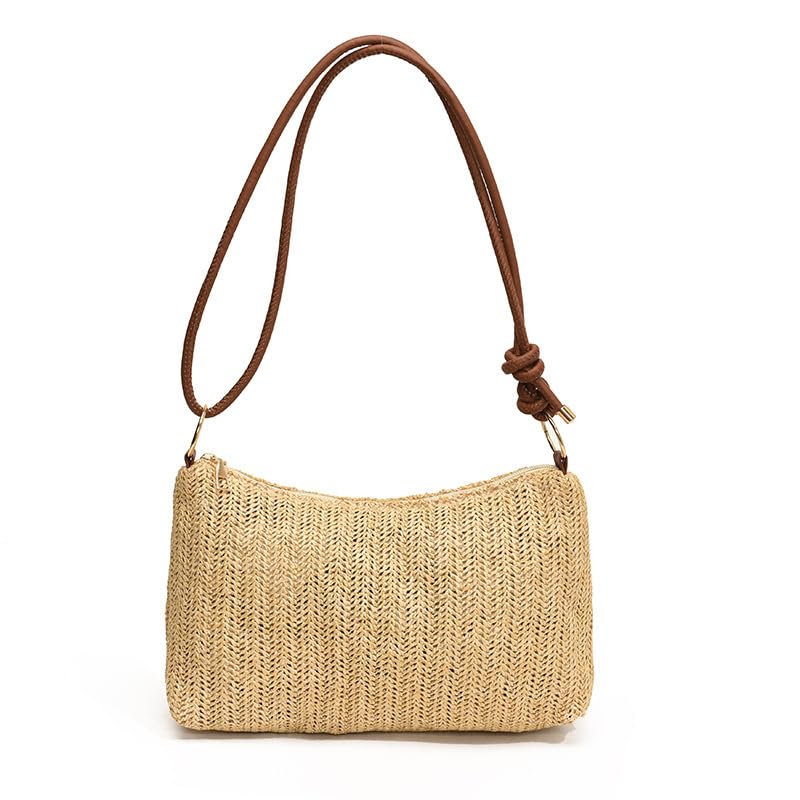 Women's Woven Beach Shoulder Handbag Colorful Straw Tote Bag Summer Vacation Crossbody Bag - color: 1343brown