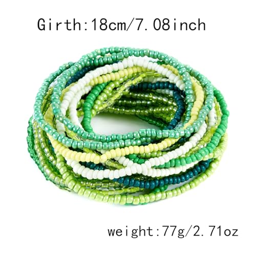 30Pcs Elastic Beaded Bracelets Set Bohemia Multilayer Stackable Seed Beaded Stretch Bracelet Anket Colorful Crystal Glass Beads Wristbands for Women Summer Beach Boho Jewelry Gifts - color: Green