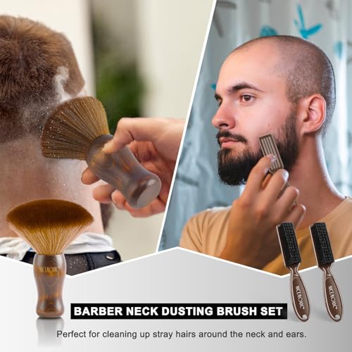 NICEMOVIC 3 IN 1 Barber Neck Duster Brush Set, Professional Barber Accessories Cleaning Supplies, Duster Nylon Brush Hair Cutting Styling Brush Tool (Brown&Brown) - color: Brown&Brown