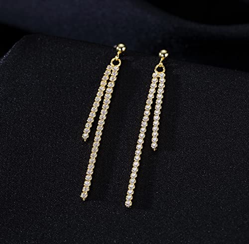SLUYNZ 925 Sterling Silver Simulated Diamond Drop Earrings Linear Dangle Earrings for Women Teens Eelgant Wedding Bridal Prom Earrings Dainty CZ Long Dangling Earrings Tassel 4.5 cm/7.5 cm - color: B-Yellow-4.5cm