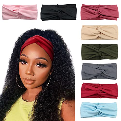 DRESHOW 8 Pack Headbands for Women Yoga Knotted Headbands Elastic Criss Cross Hair Accessories Sports Head Wrap Non Slip - color: 8 Pack Cross D