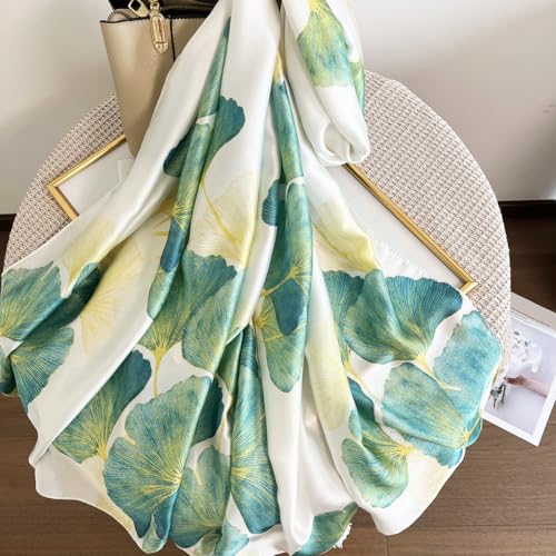 Long Silk Like Scarf Lightweight Satin Scarves Large Sunscreen Shawl Wrap for Women - color: 014.lotus Leaf Green