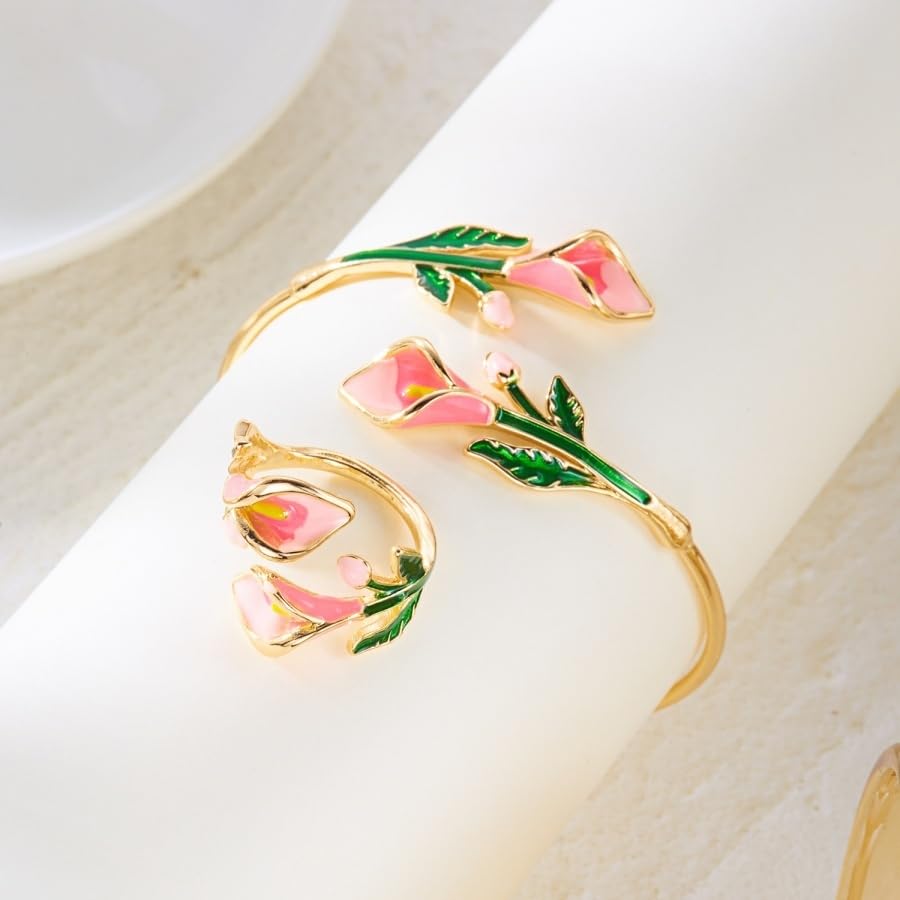 Caiyao 2Pcs Adjustable Sunflower Open Cuff Bangle Bracelets Ring Gold Tone Enamel Daisy Flower Floral Upper Arm Armband Bracelet for Women Boho Summer Inspired Floral Jewelry Gifts - style: StyleE
