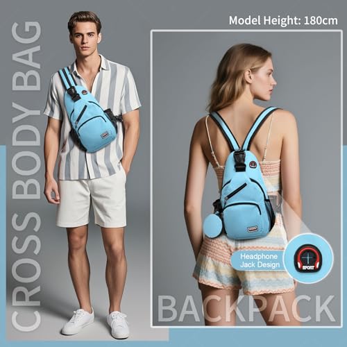 Convertible Sling Bag with Coin Pocket, 7.9" Tablet Crossbody Mini Backpack with Headphone Jack Casual Pack for Women Men Travel, Blue - color: Blue, size: Small