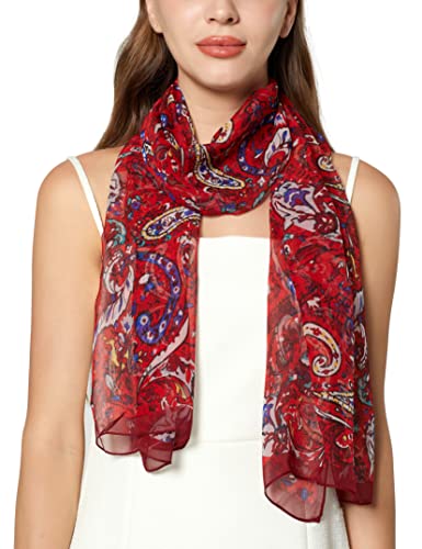 PANTONIGHT Long Chiffon Fashion Scarf Lightweight Chiffon Sheer for women - color: Red Blue