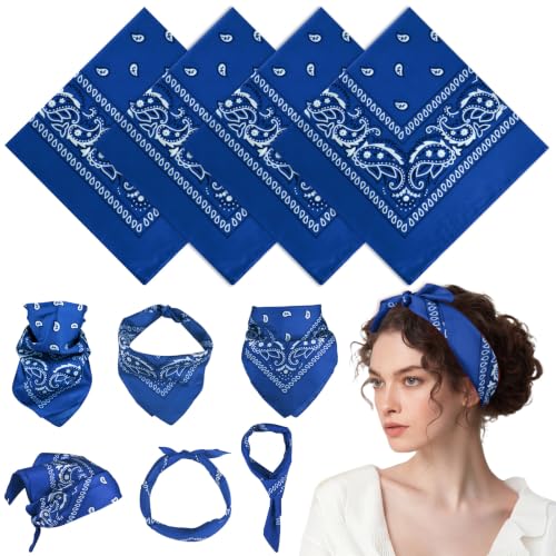 PLULON Bandanas for Men Women 4/12/24/30 Pack, Paisley Pattern Bandana Bulk Headbands Handkerchief Face Mask 100% Polyester - color: Blue