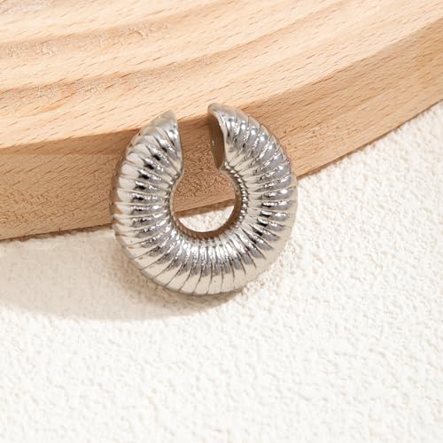 Gold Ear Cuff Earrings for Women Non Piercing 14K Gold Plated/Silver Cuff Clip On Cartilage Hoop Shining Cubic Zirconia Twisted Chain Ear Clip On Earring for Women Chunky Ear Cuffs Earrings - color: A-silver