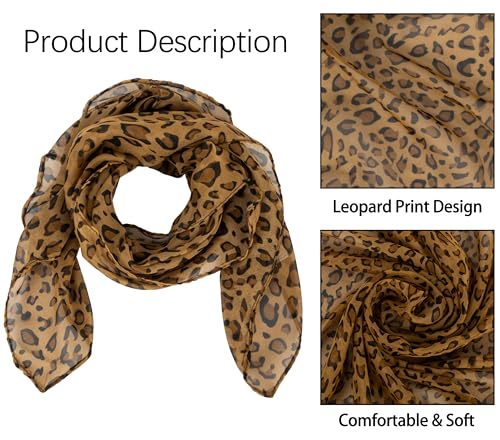 Mealah Lightweight Leopard Print Scarves for Women 27.5 × 27.5 inches Square Elegant Wrap Neck Scarf Feeling Head Scarf - color: Deep Coffee