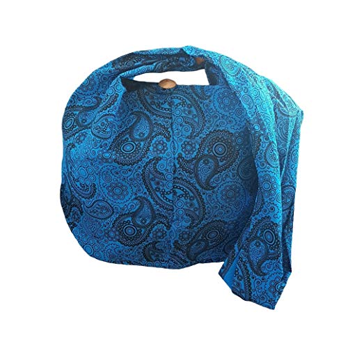 BTP! Thai Cotton Hippie Hobo Sling Crossbody Bag eco Friendly Shopping bag Paisley Print Large - color: Blue Pl31