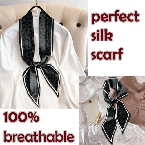 Hair Head Scarf Silk Feeling Long Satin Neck Satin Scarves for Handbag Cute Aesthetic Decoration Women Girls 59 * 6.7” - color: Y6-black Leopard