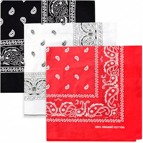 AURAE Bandana – 100% Cotton & Natural Fibers – Bandana Scarf with No Polyester – Soft, Durable & Machine Washable - color: Mixed - 3 Pack
