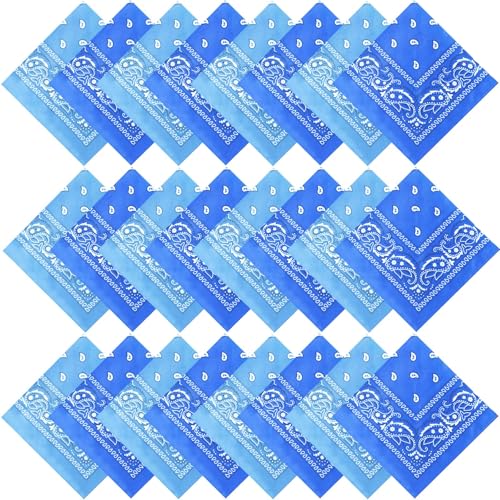 Suhine 24 Pcs Bandanas Bulk for Women Men 22 x 22 Inch Paisley Outdoor Headband Cowboy Handkerchief Summer - color: Lake Blue, Sky Blue