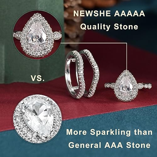 Newshe Jewellery Wedding Rings for Women Bridal Sets Sterling Silver Engagement Ring Enhancer Pear Cubic Zirconia Anniversary Promise Band Size - color: Cubic Zirconia-Silver