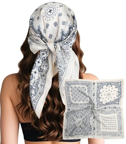 Sumolux Head Hair Scarf for Women Like Satin Silk Scarf Bandana Hair Wrapping Night Large Square Scarves 27.5" - color: Beige Cashew Nuts