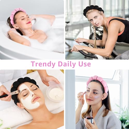 Ztomine Spa Headbands for Washing Face or Facial, Set of 2 Skincare Headbands, Terry Cloth Headband Wash Combo Pack - Puffy Makeup Washing, Mask, Skin Treatment (Black & Pink) - color: Black+Pink