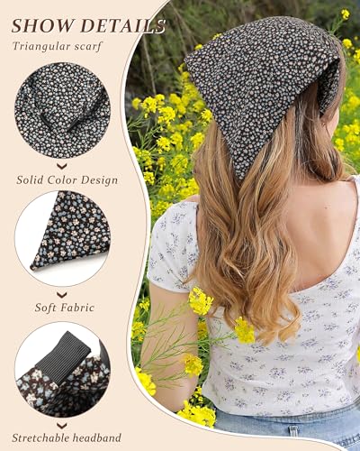 HAIMEIKANG Floral Bandana Headbands for Women Boho Hair Bandanas Scarf Triangle Kerchief Hair Bands Vintage Head Scarf(Beige + Blue + Brown) - color: Beige + Blue + Brown